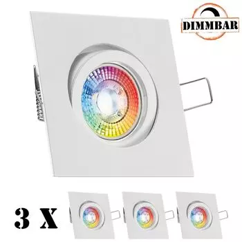 Набор из 3 встраиваемых точечных светильников со светодиодами RGB белого цвета со светодиодами мощностью 3 Вт от LEDANDO - 11 цветов + теплый белый - вкл. пульт дистанционного управления - с регулируемой яркостью.