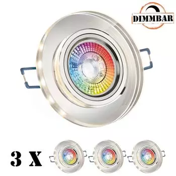 Набор из 3 встраиваемых точечных светильников со светодиодами RGB белого цвета со светодиодами мощностью 3 Вт от LEDANDO - 11 цветов + холодный белый - вкл. пульт дистанционного управления - с регулируемой яркостью - круглые.
