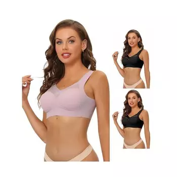 Набор из 3 женских бюстгальтеров с эффектом пуш-ап с минимайзером и полным покрытием без косточек ALLEGRA K, цвет Black Pink