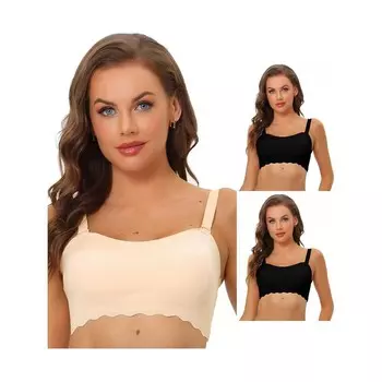 Набор из 3 женских гладких однотонных нескользящих бюстгальтеров-бандо без бретелей без косточек ALLEGRA K, цвет Black Beige