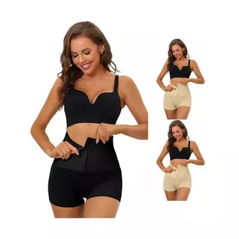 Набор из 3 женских шорт для мальчиков с завышенной талией и завышенной талией, корректирующее белье с застежкой на крючки ALLEGRA K, цвет Beige Black