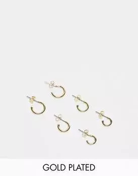 Набор из 3 золотых серег-колец с покрытием из 18-каратного золота на каждый день PIECES