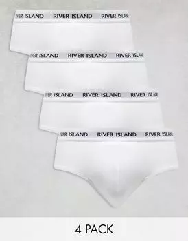 Набор из 4 белых трусов с поясом в рубчик River Island