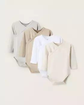 Набор из 4 боди для маленьких мальчиков из 100% хлопка с перекрестной застежкой Zippy, мультиколор