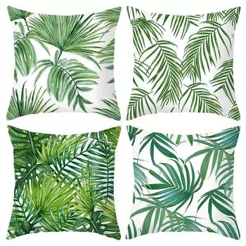 Набор из 4 чехлов 45 x 45 см. Дышащие тропические растения. Декоративный чехол для дивана. Подушка для дивана. Домашняя кровать. Сад. Уличное украшение qiangzhipow