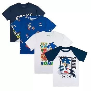 Набор из 4 футболок с короткими рукавами для мальчиков 8–20 лет Sonic The Hedgehog Licensed Character, мультиколор