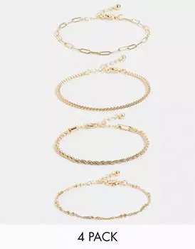Набор из 4 изящных золотистых браслетов-цепочек ASOS DESIGN