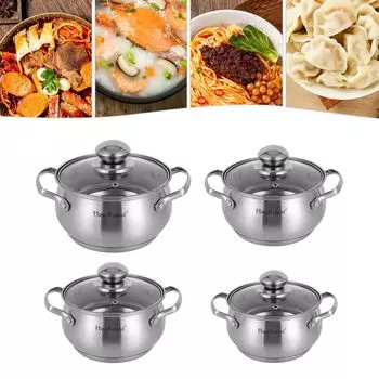 Набор из 4 кастрюль с двойными ушками, большой набор кастрюль, 4 кастрюли из нержавеющей стали, кастрюли для приготовления пищи GreatDEshop2021