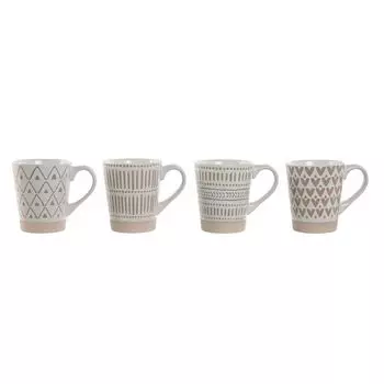 Набор из 4 кружек с ручками Home ESPRIT White Beige Stoneware Boho 360 мл