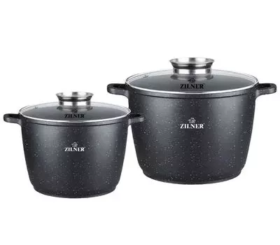 Набор из 4 мраморных кастрюль 10 л + 6,2 л со стеклянной крышкой, набор кастрюль с мраморным покрытием Zilner Zl-7011