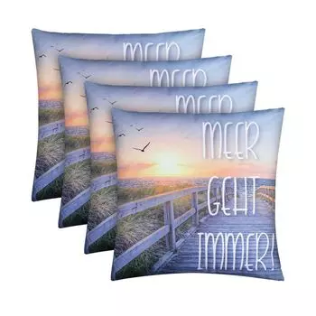 Набор из 4 подушек для улицы (45 х 45 см) Декоративная подушка «Море всегда возможно» с фотопринтом - молния - грязеотталкивающий, водоотталкивающий сад - съемный чехол на подушку Bestlivings