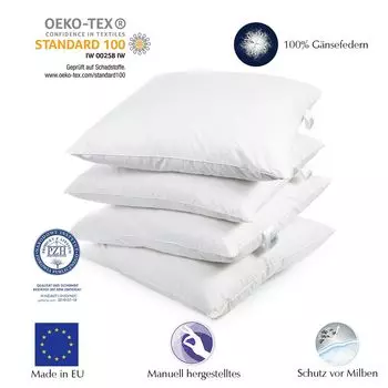 Набор из 4 | Подушка 80х80 см | Начинка: 1500 грамм перьев, гусиных перьев | 100% натуральная подушка | Чехол: 100% хлопок | Перьевая подушка 80 x 80 см | Home-&-Fashion