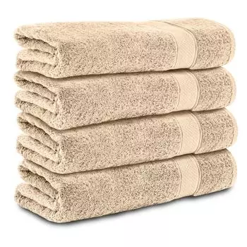 Набор из 4 полотенец для душа Komfortec размером 70х140 см, 100% хлопок, 470 г/м, махровая ткань, мягкий, бежевый.