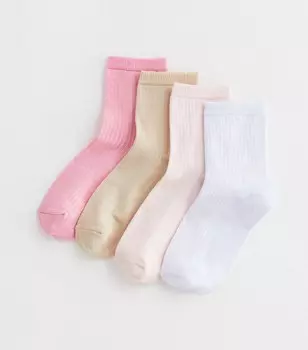 Набор из 4 разноцветных носков в рубчик до щиколотки New Look, розовый