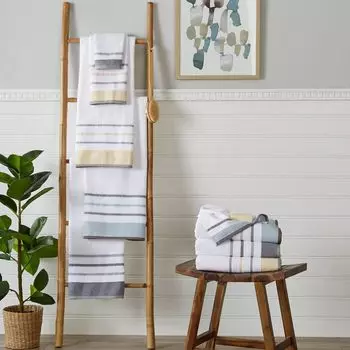 Набор из 4 роскошных хлопковых полотенец для рук Great Bay Home в полоску, серый