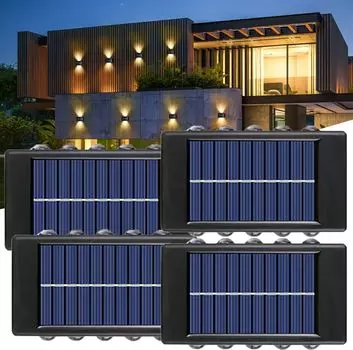 Набор из 4 садовых настенных светильников на солнечных батареях, теплый белый свет, 10 светодиодных настенных светильников, светильник вверх и вниз, декоративное настенное освещение, водонепроницаемое, для лестниц в патио winterbeauy