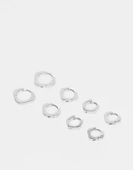 Набор из 4 серебряных серег-колец Topshop Pedro из водостойкой нержавеющей стали с шестигранной головкой
