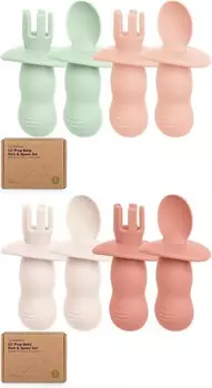 Набор из 4 силиконовых детских ложек и вилок Keababies