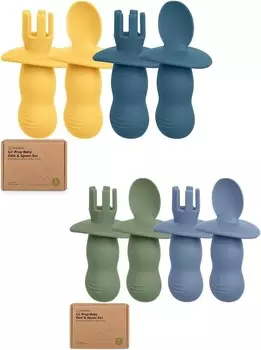 Набор из 4 силиконовых детских ложек и вилок Keababies