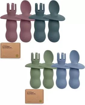 Набор из 4 силиконовых детских ложек и вилок Keababies — детская ложка для самостоятельного кормления