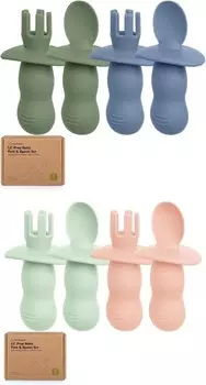 Набор из 4 силиконовых детских ложек и вилок Keababies — детская ложка для самостоятельного кормления