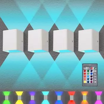 Набор из 4 светодиодных настенных светильников для внутреннего освещения с дистанционным управлением RGB, настенный светильник мощностью 5 Вт из алюминия, 16 цветов света для спальни, прихожей, гостиной, лестницы, белый Rosikey