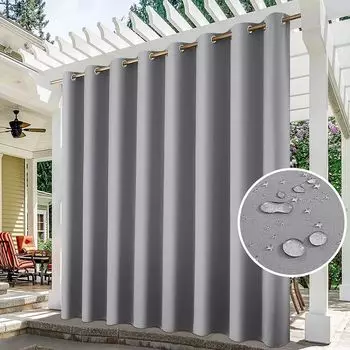 Набор из 4 уличных штор В 242 x Ш 254 см. Плотные шторы серого цвета для патио и балкона, солнцезащитные шторы с люверсами Topchances, серый