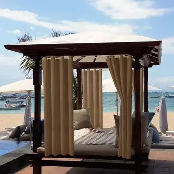 Набор из 4 уличных штор, водонепроницаемых, непрозрачных, ветрозащитных, с защитой от ультрафиолета, солнцезащитных штор для балкона, сада, двора (52 x 94 дюйма, разноцветные) Topchances, коричневый