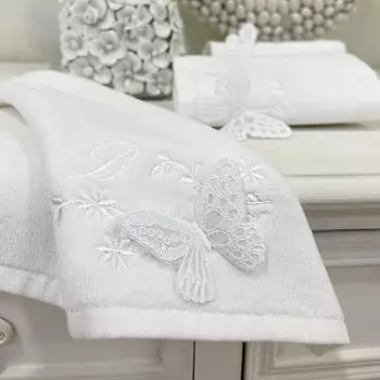 Набор из 4 велюровых полотенец из чистого хлопка с вышивкой - Isabella Blumarine, цвет Bianco