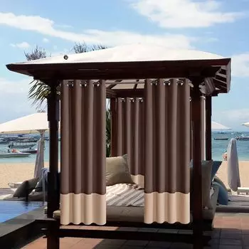 Набор из 4 внутренних уличных штор, водонепроницаемых, непрозрачных, ветрозащитных, УФ-защиты, солнцезащитных штор для балкона, сада, двора (52 x 94 дюйма, белый/серый) Topchances