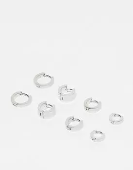 Набор из 4 водонепроницаемых серег-колец Topshop Peyton из нержавеющей стали серебристого цвета