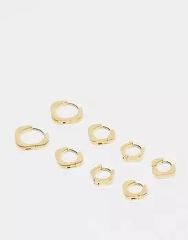 Набор из 4 золотых серег-колец Topshop Pedro из водостойкой нержавеющей стали с шестигранной головкой