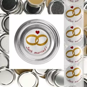 Набор из 50 крышек TO66 серебряных свадебных этикеток «Молодожены», подарочное варенье, консервация в подарок MamboCat