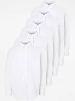 Набор из 5 белых школьных рубашек с длинным рукавом для девочек George., белый