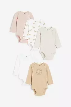 Набор из 5 боди с длинными рукавами H&M, бежевый