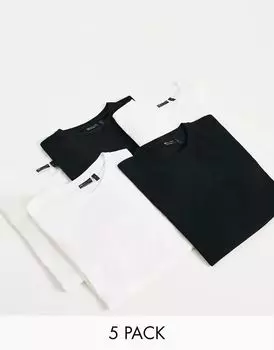 Набор из 5 черно-белых футболок с круглым вырезом ASOS DESIGN