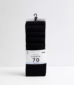 Набор из 5 черных непрозрачных колготок плотностью 70 ден New Look, черный