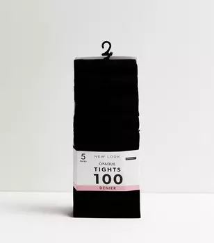 Набор из 5 черных непрозрачных колготок плотностью 100 ден New Look, черный