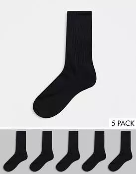 Набор из 5 черных спортивных носков с махровой подошвой ASOS DESIGN