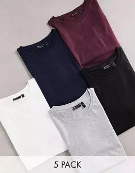 Набор из 5 футболок с круглым вырезом ASOS DESIGN в нескольких цветах