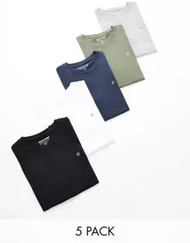 Набор из 5 футболок узкого кроя Jack & Jones разных цветов