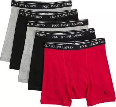 Набор из 5 хлопковых боксеров классического кроя Polo Ralph Lauren, цвет 2 Andover Heather/Madison Heather/2 Polo Black
