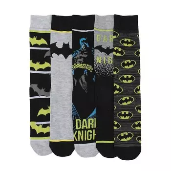 Набор из 5 мужских носков DC Comics Batman Dark Knight Crew Licensed Character, мультиколор