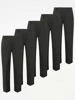 Набор из 5 серых школьных брюк эластичного кроя для мальчиков (5 шт.) George., серый