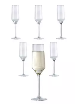 Набор из 6 бокалов для шампанского с длинной ножкой, флейта для шампанского, бокал Trento, элегантный, праздничный, можно мыть в посудомоечной машине alpina