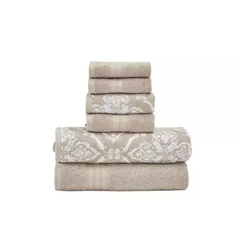 Набор из 6 двусторонних жаккардовых полотенец, окрашенных в пряже Modern Threads Amaris, цвет Khaki