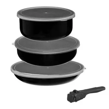 Набор из 6 кастрюль со съемной ручкой и силиконовыми крышками 5five Simply Smart, черный