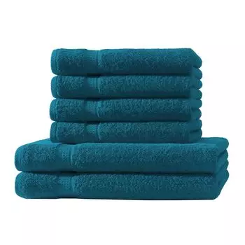 Набор из 6 махровых тканей 4 полотенца для рук 2 полотенца для душа Elegance 100% хлопок 500 г/м 50x100 см 70x140 см королевский синий Mskaan, бирюзовый