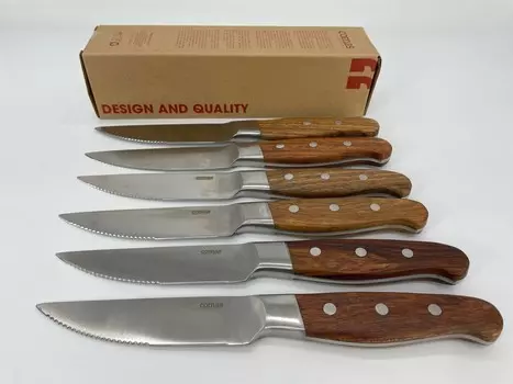 Набор из 6 ножей для стейка Comas ACONCAGUA, деревянная ручка, столовые приборы для стейка из нержавеющей стали, столовые приборы для гриля, набор ножей, нож для пиццы, Chuleteros HQ, матовый