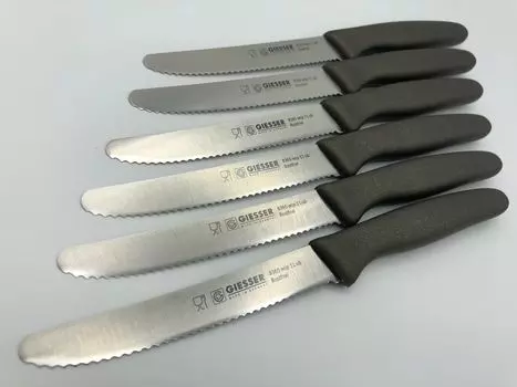 Набор из 6 ножей Giesser для булочек, ножей для томатов, кухонных ножей, зубчатое лезвие 3 мм, 11 см - неизвестный коричневый GIESSER MESSER